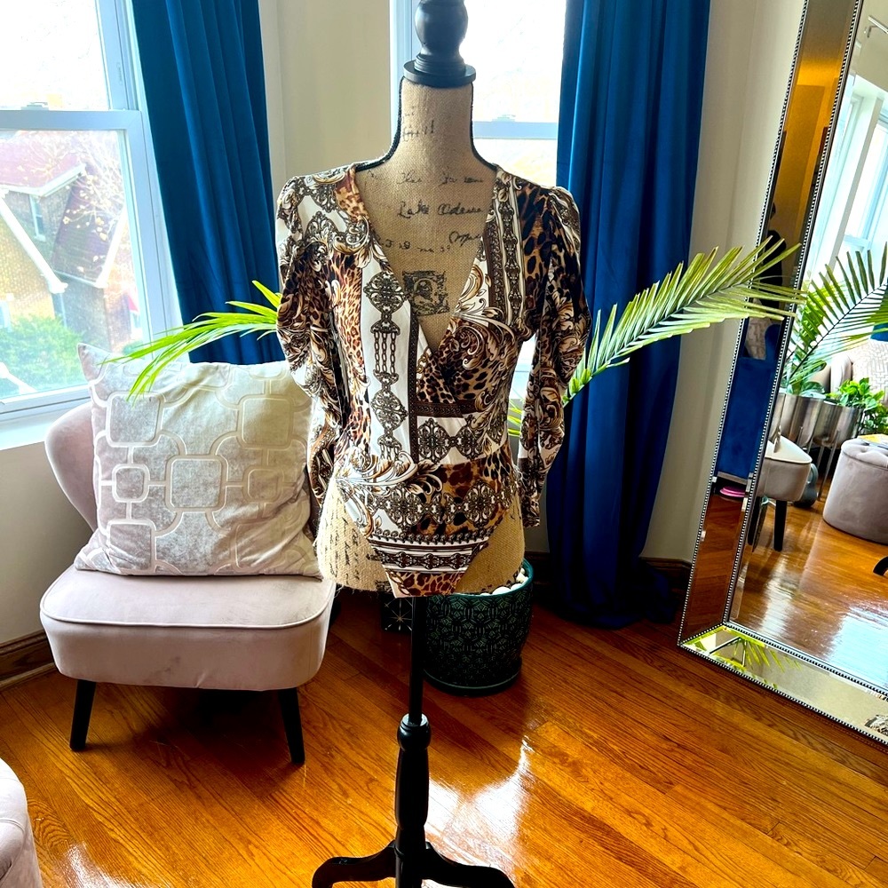 Wrap mixed print bodysuit